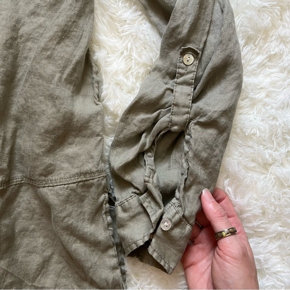 Tahari Green Linen Longline Button-Up Shirt - Picture 4 of 4